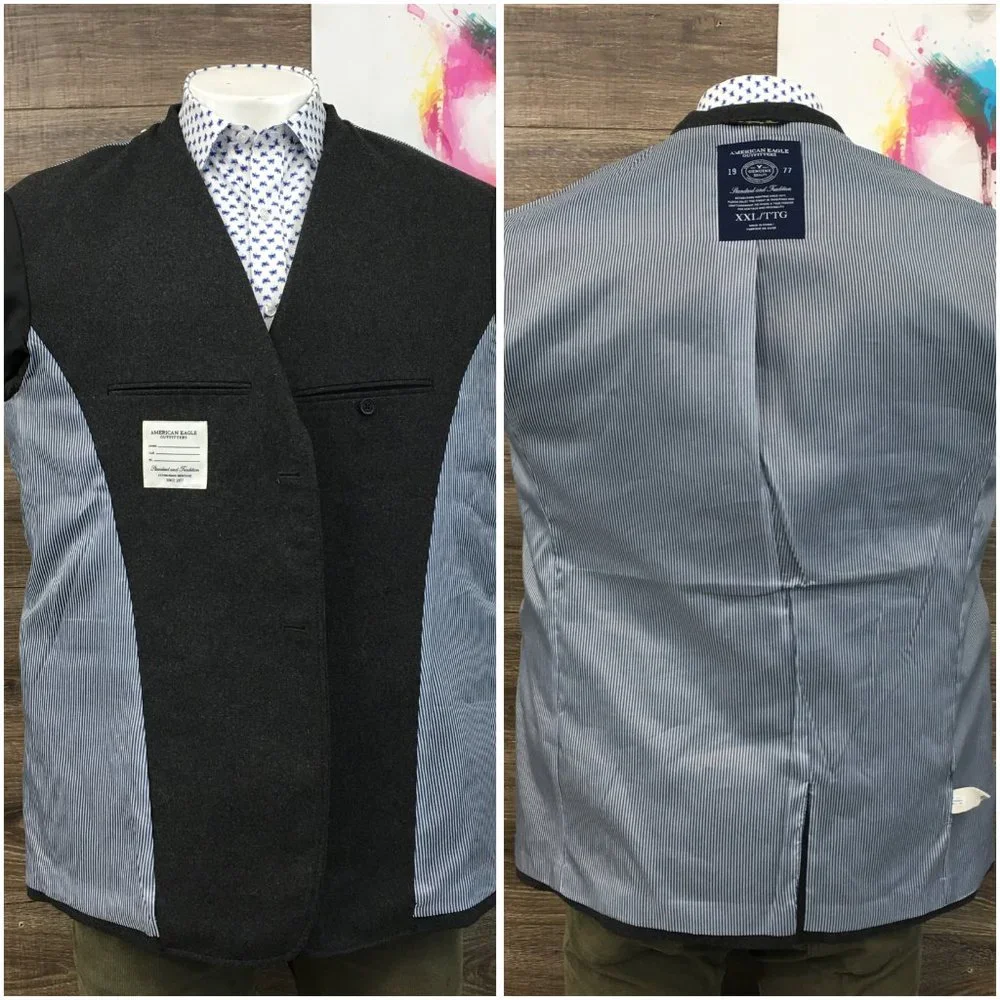 American Eagle Mens Blazer Sport Coat 2‎ Button Casual Jacket Size 46R Wool Suit